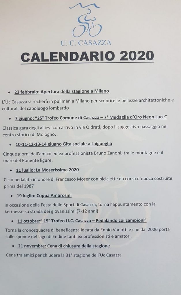 Calendario 2020 UC Casazza